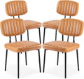 Sweetcrispy Dining Chairs Set of 4, Upholstered Mid Century Modern Kitchen Accent Chairs with Faux Leather Cushion Seat & Metal Legs for Home Office, Living Room - Brown