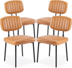 Sweetcrispy Dining Chairs Set of 4, Upholstered Mid Century Modern Kitchen Accent Chairs with Faux Leather Cushion Seat & Metal Legs for Home Office, Living Room - Brown