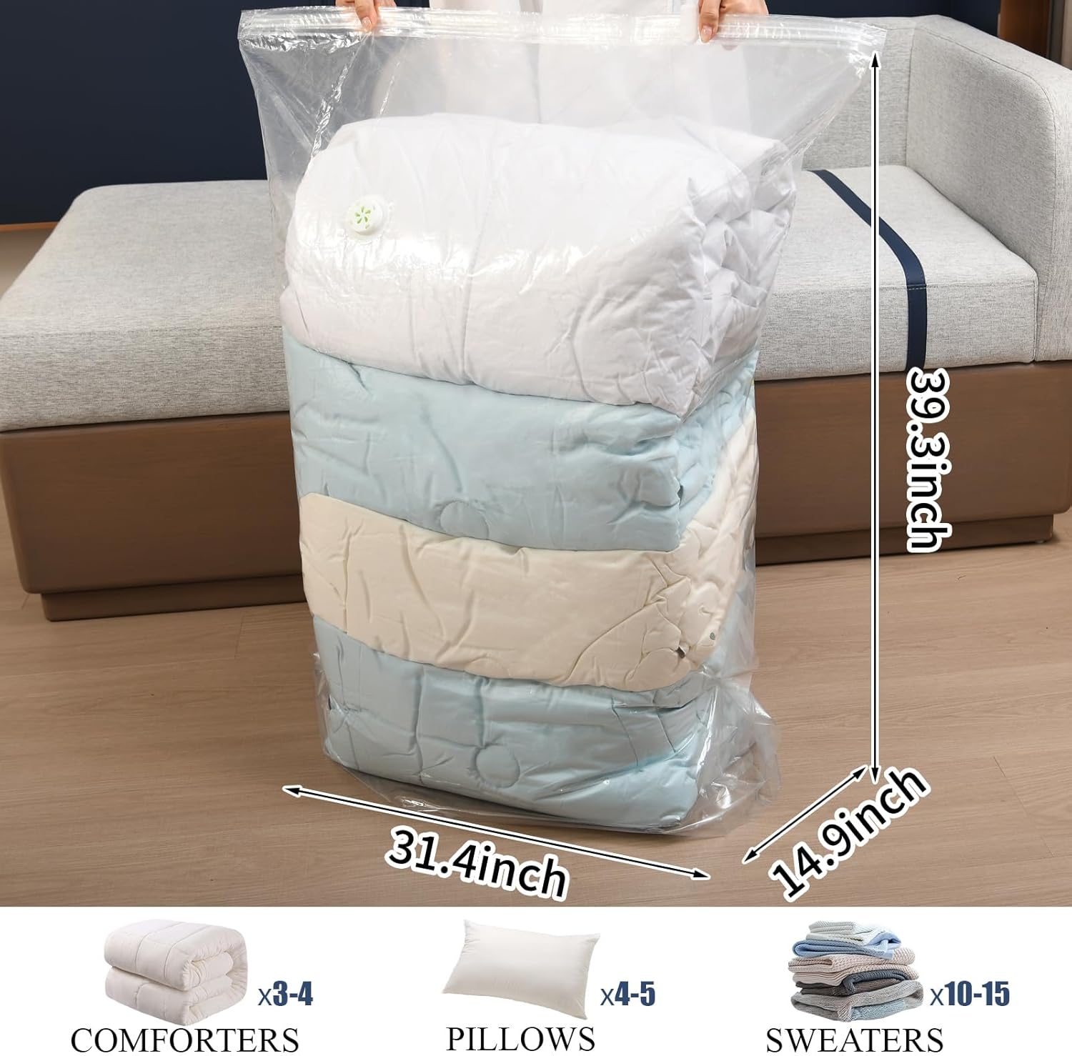 Vacuum Storage Bags, 10 Pack Jumbo Cube Bag (31.4 * 39.3 * 14.9 Inch), 80% Space Saver Extra Large Vacuum Seal Bags for Clothing, Comforters, Blankets, Bedding, Closet Organization Space Saving