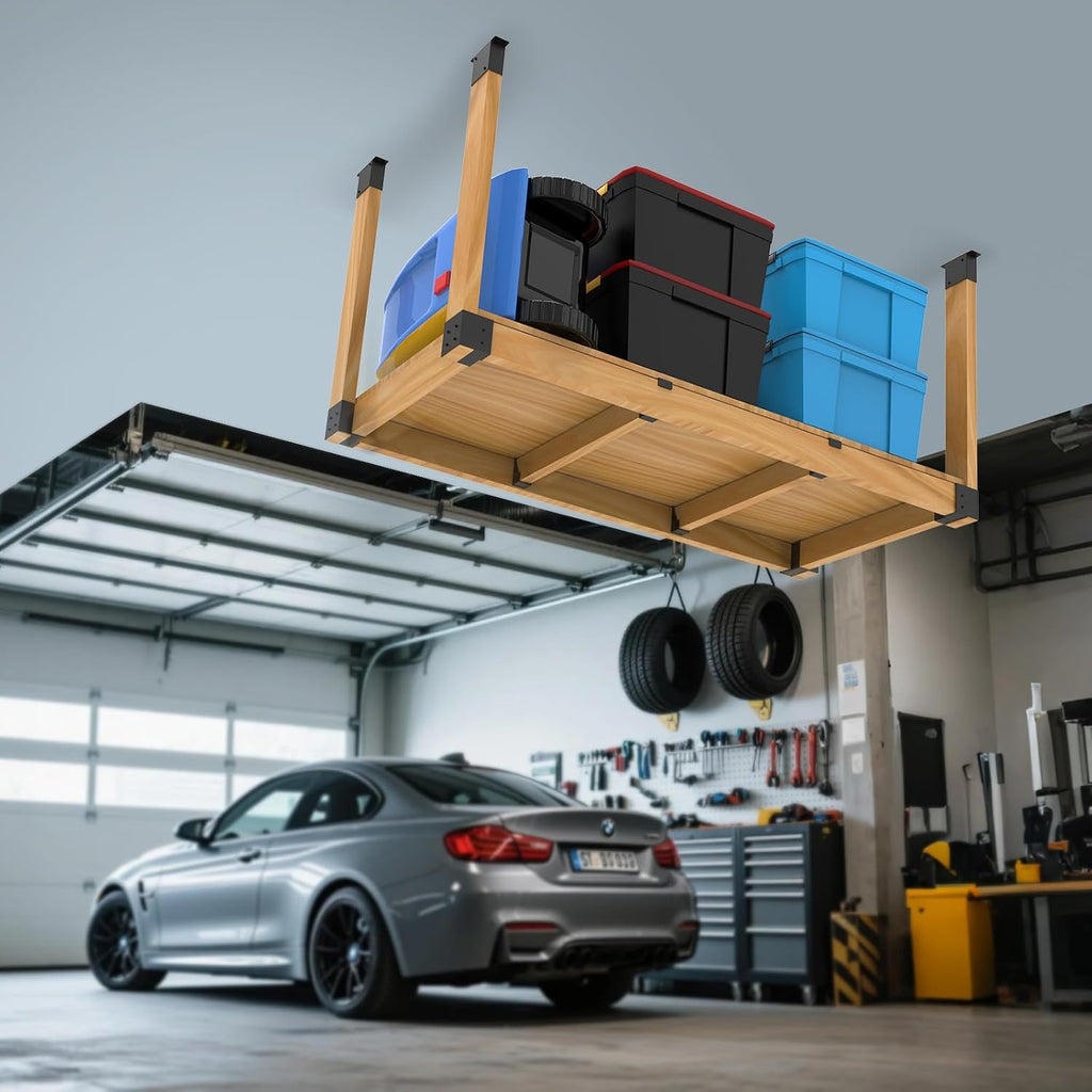 Heavy Duty Overhead Garage Storage Rack Kit for 2x4 Wood (Actual 1.5"x3.5") - DIY Ceiling Storage System, 500 lbs Capacity, Easy Install, Metal Brackets (No Lumber Included)