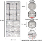 Extra Large Hanging Crystal Clear Over Door Shoe Organizer, Closet Shoe Rack with 12+6 Pockets, 8 Hooks, Grey (59"x 21.6")