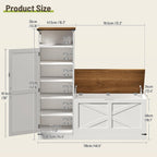 Shoe Cabinet with Bench, L-Shaped Shoe Bench, Storage Bench, Farmhouse Shoe Storage Cabinet with Adjustable Shelves, for Entryway, Living Room, and Stairwell, White and Walnut