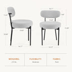 Sweetcrispy Dining Chairs Set of 6, Boucle Upholstered Modern Mid Century Round Kitchen Chairs with Curved Backrest & Metal Legs for Vanity, Living Room - Grey