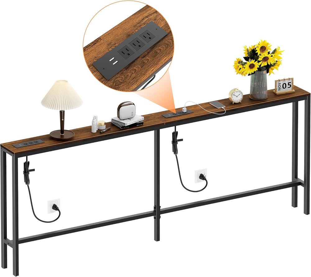 Bathola 80.7'' Behind Couch Table with 2 Outlets, Sofa Tables Narrow ...