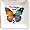 Christian Bible Verse Jewelry Dish Gift for Women, Butterfly Religious 4" Ceramic Jewelry Tray, Christian Gifts for Mom, Daughter, Friends - Birthday, Confirmation, Catholic Gift for Her, Teen Girls