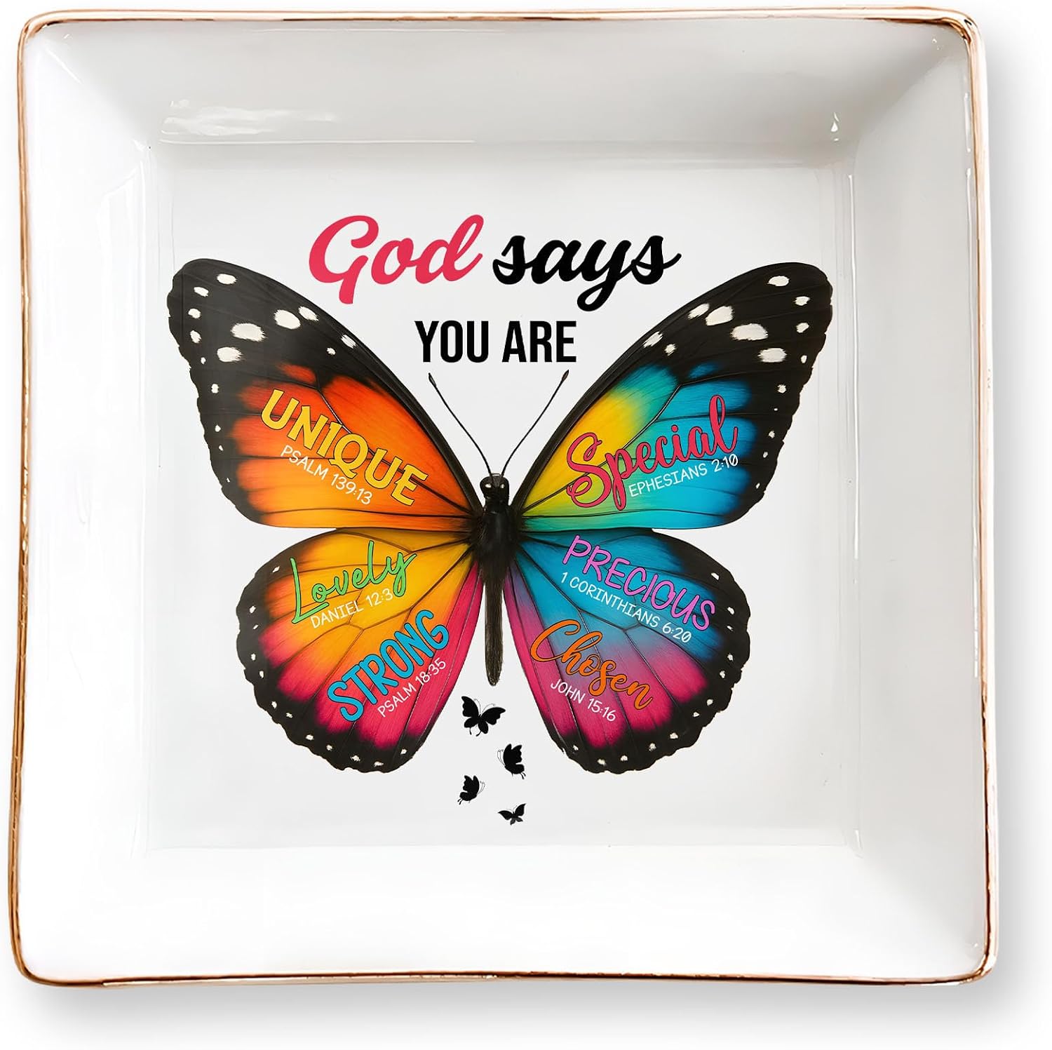 Christian Bible Verse Jewelry Dish Gift for Women, Butterfly Religious 4" Ceramic Jewelry Tray, Christian Gifts for Mom, Daughter, Friends - Birthday, Confirmation, Catholic Gift for Her, Teen Girls