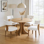 Modern Dining Chairs Set of 2, Upholstered Kitchen Chair with Curved Back, Farmhouse Linen Fabirc Dining Room Chairs Comfy Wood Chairs for Living Room/Home Office/Reception, Cream