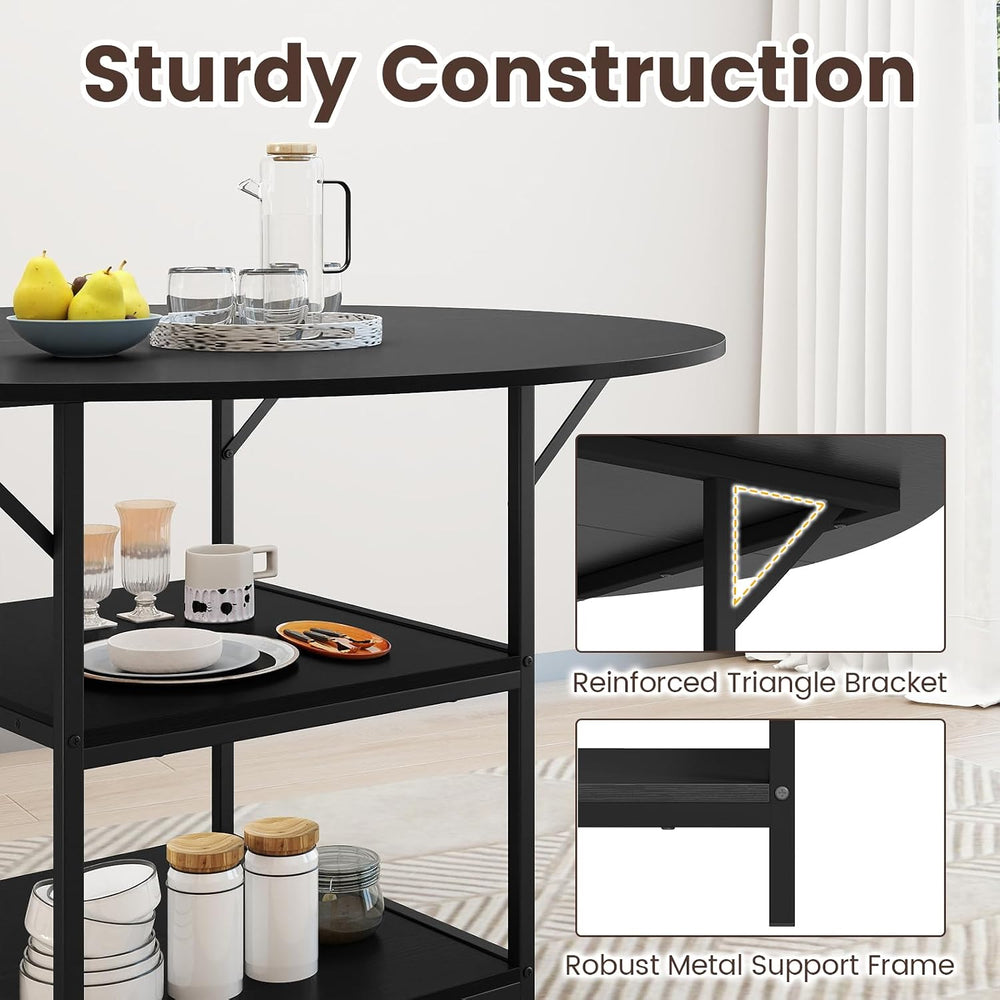 GOFLAME Round Dining Table for 4-6 People, 47” Kitchen Table with 2-Tier Stor...