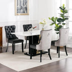 Modern Dining Chairs Set of 8, Tufted Upholstered Dining Chair with Solid Wood Legs, Velvet and Leather Dining Chairs, Sillas de Comedor, Comfy Kitchen Chair (Black+Gray, 8Pcs)