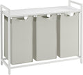 VASAGLE Laundry Hamper, Laundry Basket, Laundry Sorter with 3 Pull-Out and Removable Bags, Shelf, Metal Frame, 3 x 10.6 Gallons (40 L), 36.4 x 13 x 28.4 Inches, Cream White and Cloud White UBLH301W01