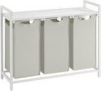 VASAGLE Laundry Hamper, Laundry Basket, Laundry Sorter with 3 Pull-Out and Removable Bags, Shelf, Metal Frame, 3 x 10.6 Gallons (40 L), 36.4 x 13 x 28.4 Inches, Cream White and Cloud White UBLH301W01
