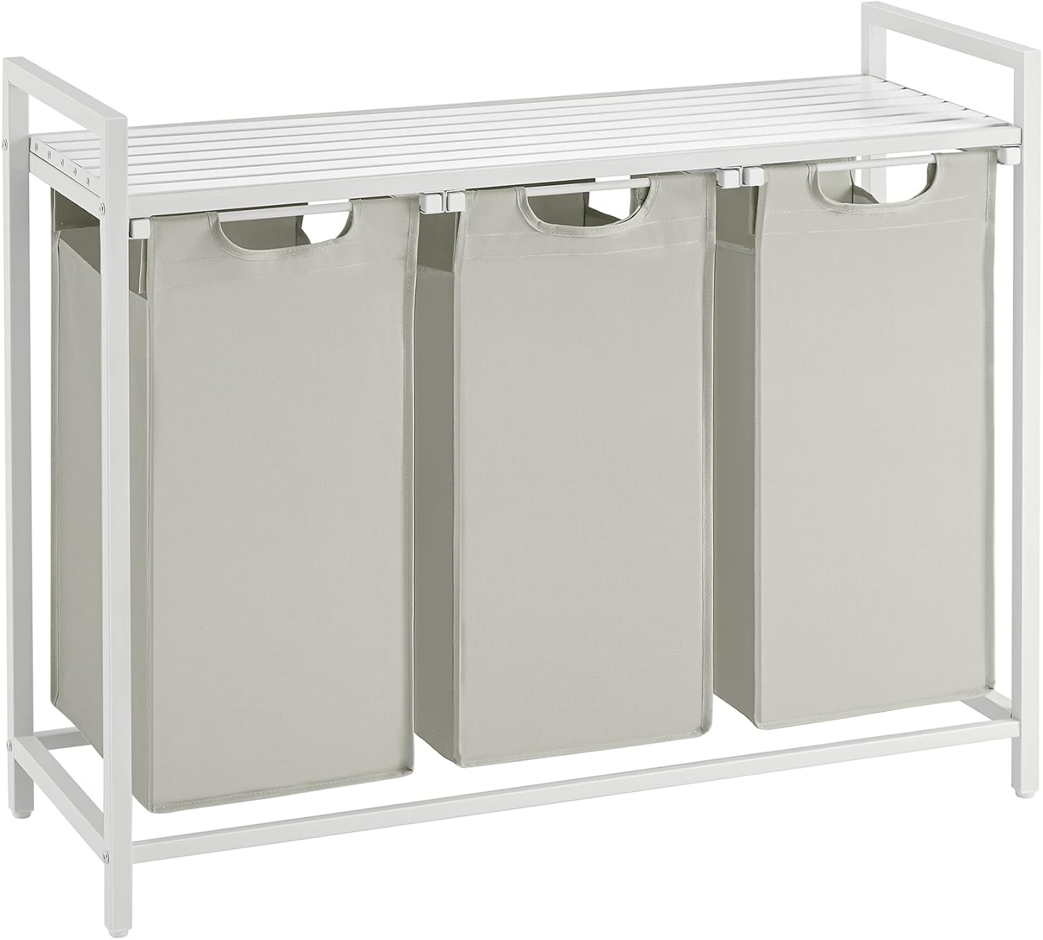 VASAGLE Laundry Hamper, Laundry Basket, Laundry Sorter with 3 Pull-Out and Removable Bags, Shelf, Metal Frame, 3 x 10.6 Gallons (40 L), 36.4 x 13 x 28.4 Inches, Cream White and Cloud White UBLH301W01