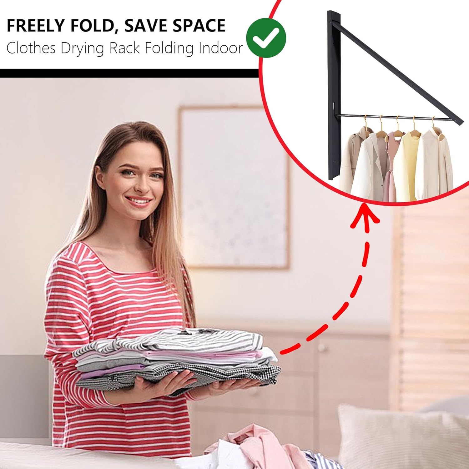Retractable Clothes Drying Rack,Space Saver Wall Mounted Folding Hanger for Laundry Room, Closet Storage Organization, Easy Installation Aluminium Never Rust Dryer 1pcs