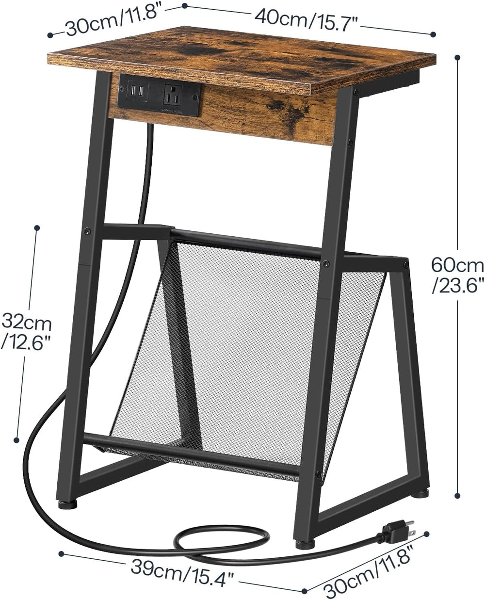 HOOBRO Side Table with Charging Station, Small End Table with Magazine Storag...