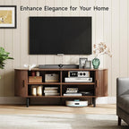 ONBRILL 55" TV Stand with Power Outlet for TVs up to 60 Inch, Entertainment Center with Storage and Adjustable Shelves, Modern Media Console with Sliding Doors for Living Room, Walnut