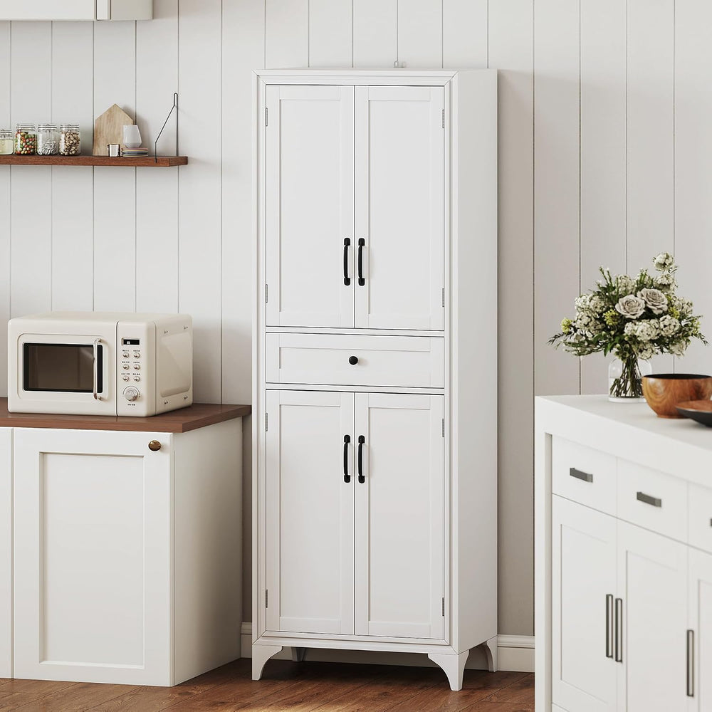 HOMCOM 67" Tall Freestanding Kitchen Pantry Cabinet, 4-Door Storage Cabi...