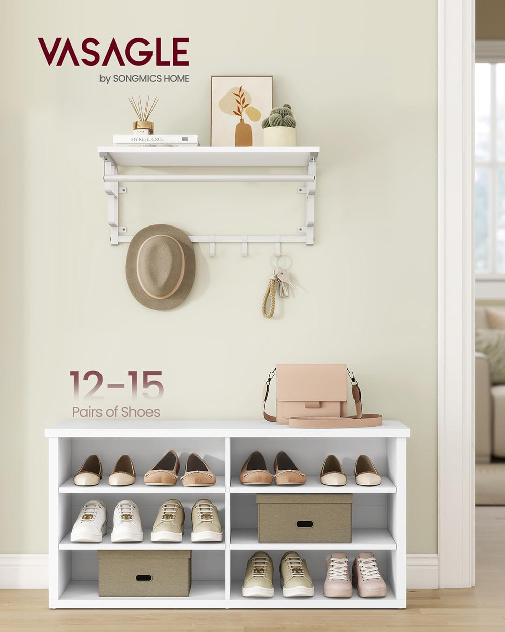 VASAGLE Shoe Bench, Storage Bench, 6 Compartments, Adjustable Shelves, for Li...