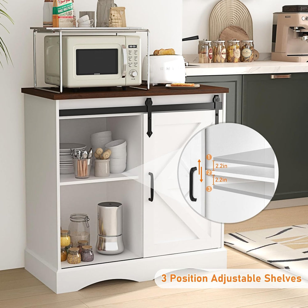 HOMFAMILIA 31.5" H Farmhouse Coffee Bar Cabinet w/Storage, White Kitchen...