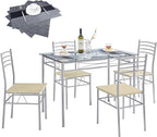 VECELO Kitchen Dining Room Table and Chairs 4, 5-Piece Dinette Sets, Space Saving (Silver)