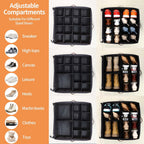 2 Pack Shoe Organizer for Closet, Fits up to 32 Pairs, Adjustable Dividers for Shoe Storage, Space-Saving Shoe Bins and Clear Top, Black