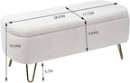 Storage Ottoman for End of Bed with Gold Legs, Modern Faux Fur Entryway Bench,for Living Room，Bedroom，End of Bed,Ivory White