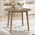 COLAMY 5-Piece Extendable Dining Table Set for 4, 36" Kitchen Round Wood Table with 4 Nailhead Dining Room Chairs,Light Brown/Boho