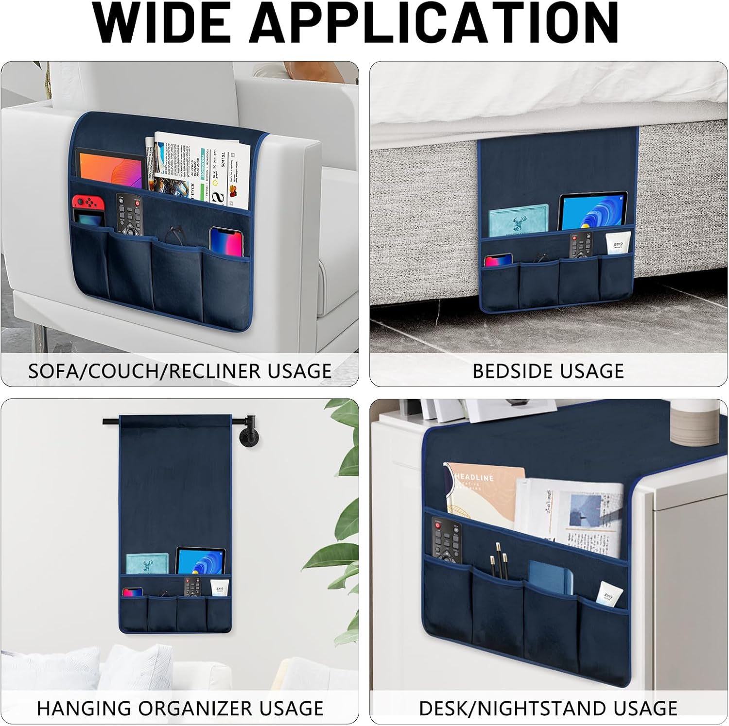 TV Remote Control Holder Couch Caddy, Non-slip Bedside Caddy Organizer with 5 Pockets for Key Glasses Phone Magazine Holders