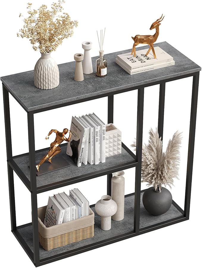 WOHOMO Console Table, 12 Inch Narrow Entryway Table with 3-Tier Storage Shelv...