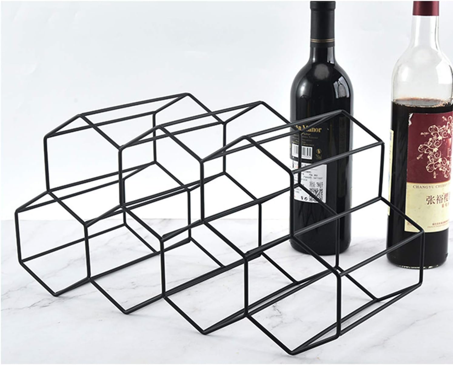 KirinRen Black Metal Wine Rack Freestanding, Tabletop Wine Rack Holder, Countertop Wine Bottle Holder (Black)