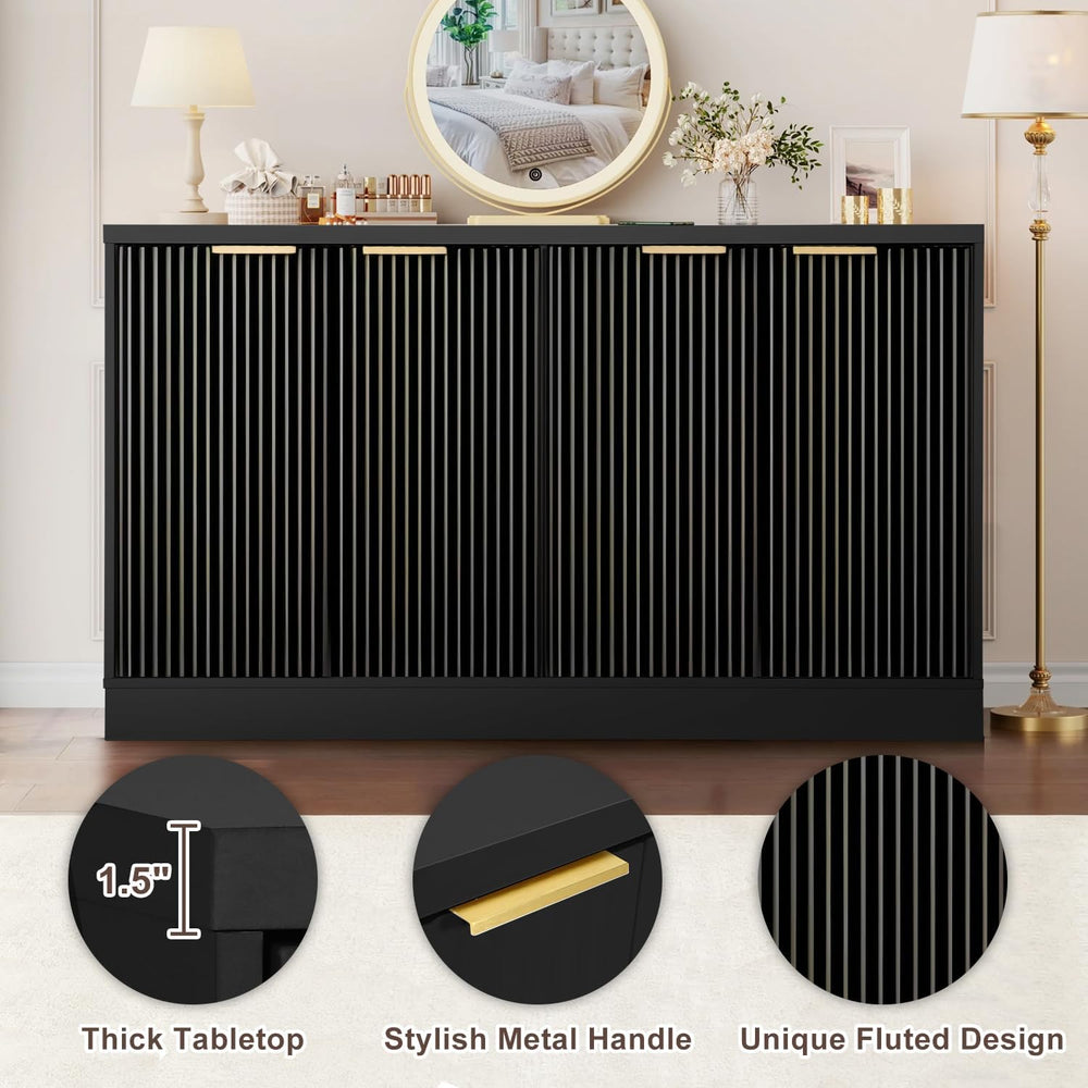 55" Fluted Buffet Sideboard Cabinet, Modern Accent Credenza Table | Adju...