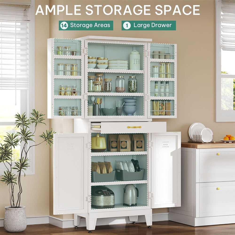YITAHOME 71" Metal Kitchen Pantry Storage Cabinet with 4 Doors, 4 Adjust...