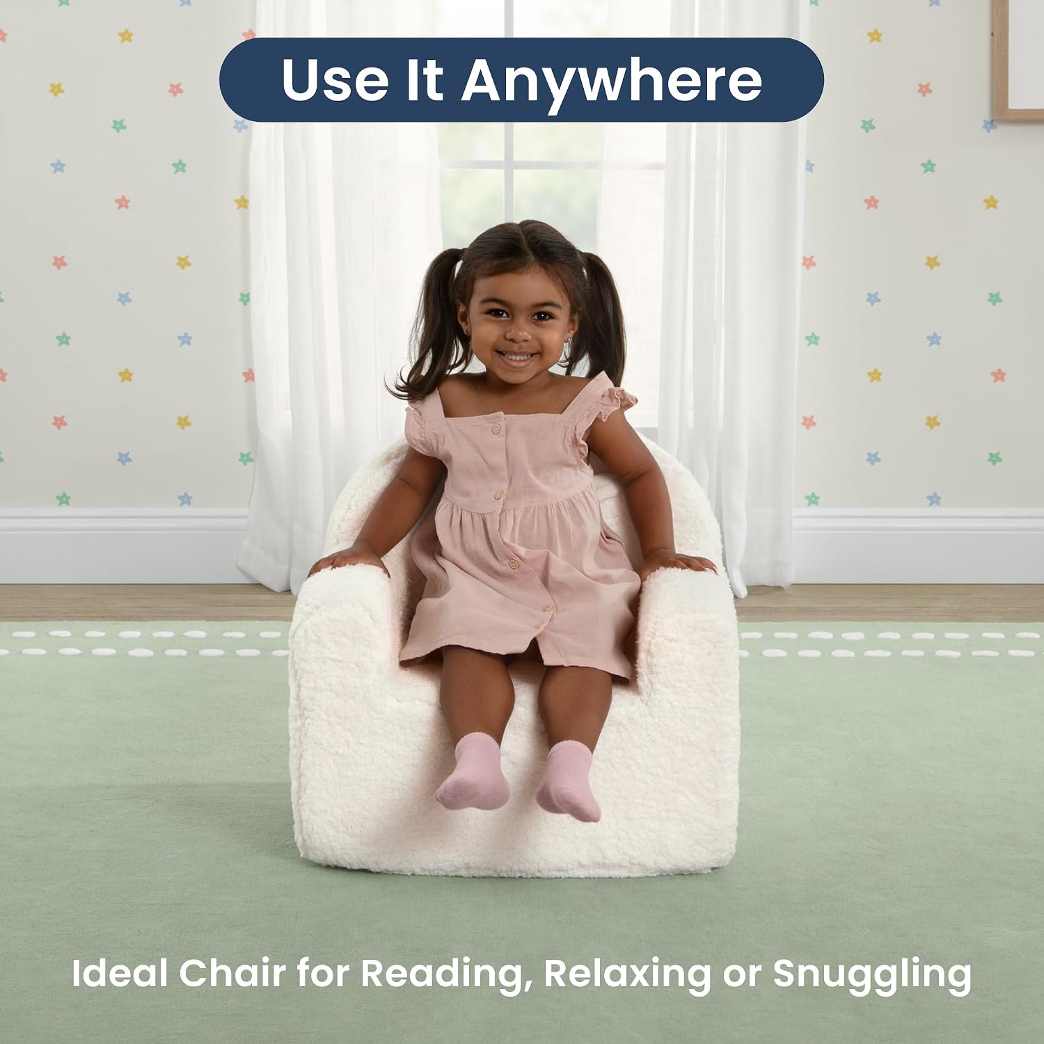 Delta Children - Serta Counting Sheep Kids Sherpa Foam Chair, Cream