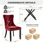 51 Inch Glass Dining Table Set for 4, Rectangular Glass Kitchen Table with 4 Upholstered Velvet Accent Chairs, 5 Piece Modern Dining Room Set, for Home, Apartment, Small Spaces - Red Black