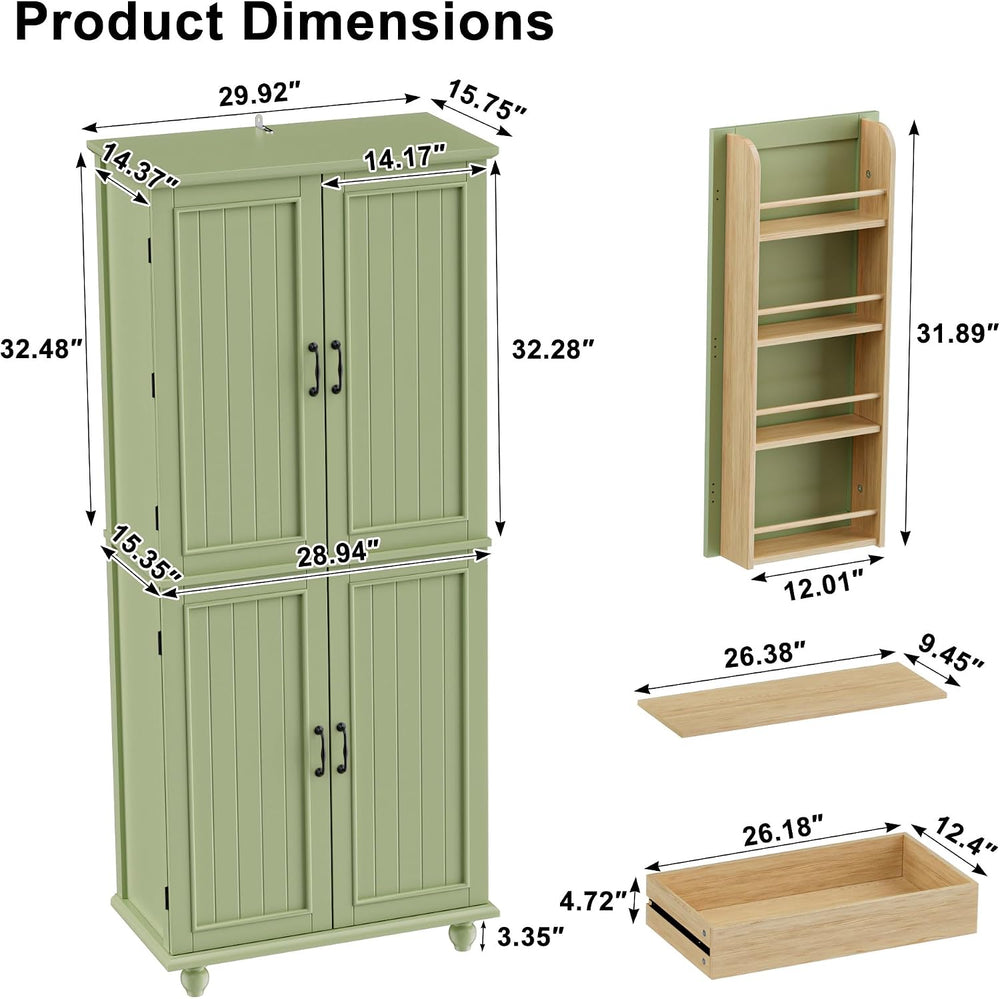 Scurrty Kitchen Pantry Cabinet, 69'' Pantry Storage Cabinet with 4 Do...