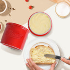 Butter Crock for Counter with Water, French Butter Keeper for Spreadable Butter Ceramic Butter Dish with Lid for Countertop, Butter Container Holder, Home Kitchen Decor (Red, M)