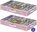 Onlyeasy Large Under Bed Shoe Organizer Container Box, Set of 2, Fit 16 to 32 Pairs of shoes, Underbed Shoes Closet Storage Solution, L37.7x W23.6x H5.9 inch, Cotton-like Pink, MXPUBS16P2