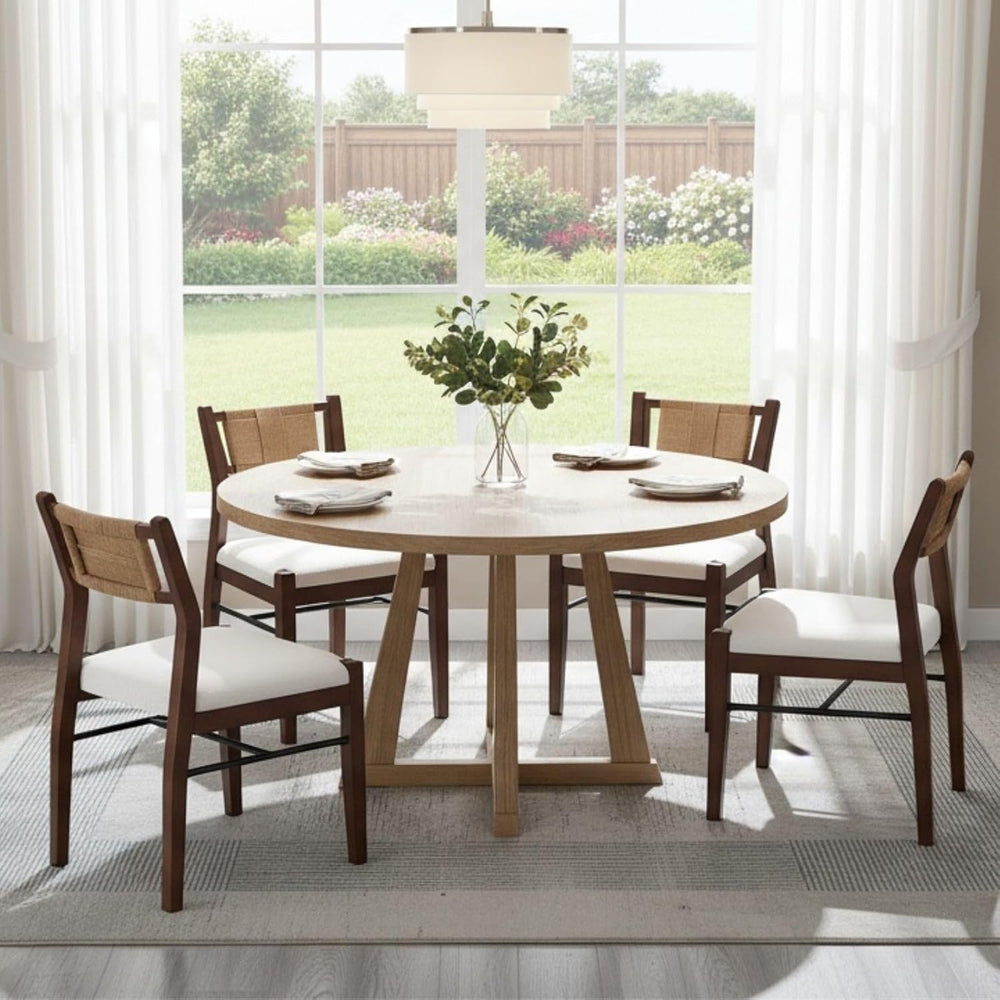 BESTANO Modern Armless Dining Chairs with Rope Woven Back Set of 4, White Che...