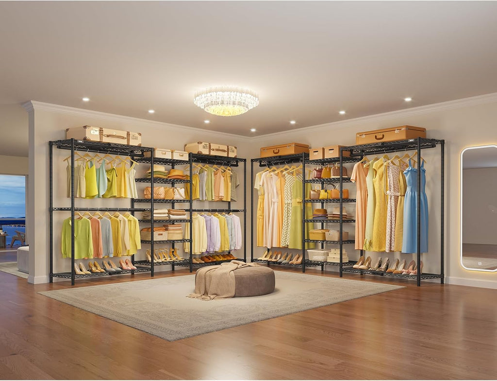 VIPEK X3 Plus Large Expandable Closet Rack Adjustable from 5'10" to 8'8" with Extendable Shelves and Hanger Rods, Freestanding Clothing Racks Modular Closet Systems Wardrobe, Max Load 1360LBS, Black