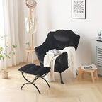 Welnow Lazy Chair with Ottoman, Modern Lounge Accent Chair with Armrests and a Side Pocket, Leisure Sofa Armchair, Reading Armchair with Footrest for Small Space, Plush Black