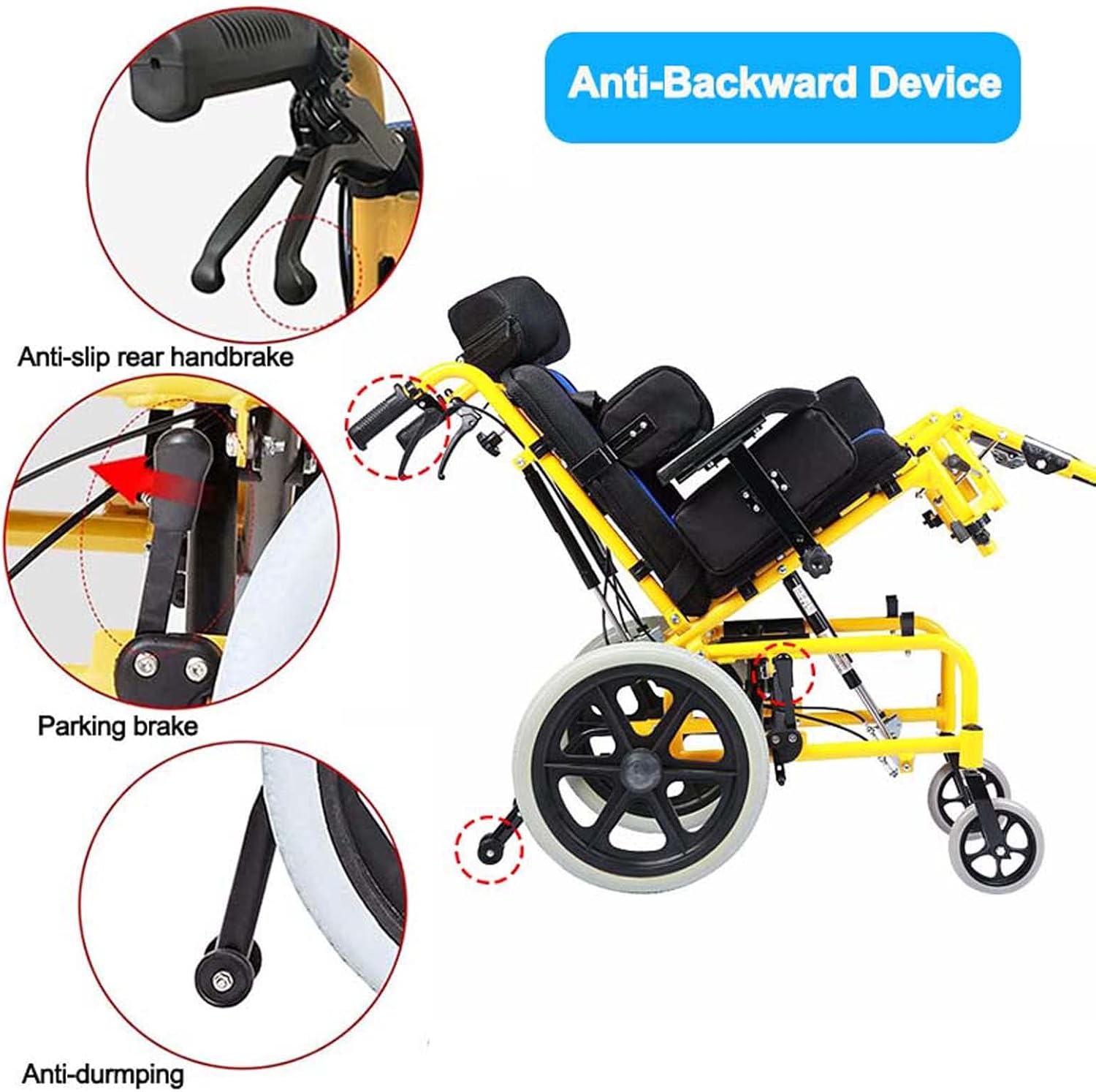 Kids Lightweight Folding Reclining Wheelchair with Adjustable Headrest - Full Lying Ergonomic Design Child Wheelchair, Armrest Height Adjustment, Sitting Position Control - Cerebral Palsy Wheelchair