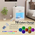 Auromie Nightstand with Charging Station and LED Lights, Concealment Furniture with RFID Lock Cabinet and Power Outlets, Bedside Table with Hidden Compartment for Valuables Storage, White