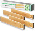 BAMEOS Bamboo Expandable Drawer Dividers – Fits 16.6"–22" Drawers, 2" High, Set of 4 | Spring-Loaded Bamboo Separator for Kitchen Island, Bathroom Vanity & Dresser Drawers