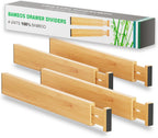BAMEOS Bamboo Expandable Drawer Dividers – Fits 16.6"–22" Drawers, 2" High, Set of 4 | Spring-Loaded Bamboo Separator for Kitchen Island, Bathroom Vanity & Dresser Drawers