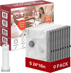 Rechargeable Wireless Pump Travel Storage Bags Set, 9 Pack (9S) Portable Space Saver Bags for Travel & Home, Vacuum Compression Packing Seal for Clothes, Blankets, Home Seasonal Storage