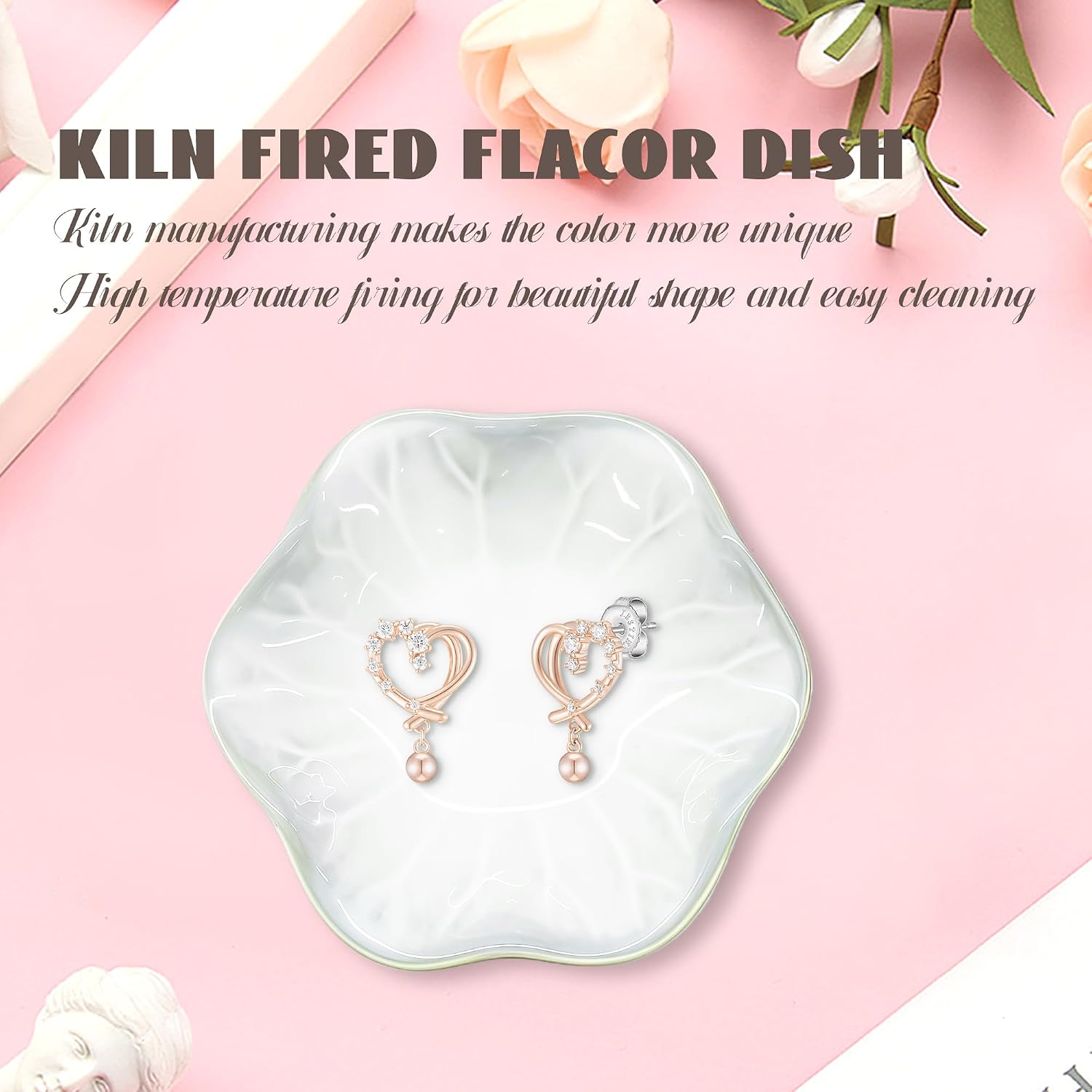 Ceramic Jewelry Tray, Ring Dish, Key Bowl Ceramic Tray 4.33 Inch, Ttrinket Dish Jewelry Dish, Desktop Decoration, Gifts for Mother Girlfriend Daughter(1Pcs-Lotus Leaf)