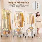 EAGMAK Heavy Duty Clothes Rack Load 556 LBS, Rolling Clothing Rack With Shelves, Height Adjustable Metal Clothes Hanger with Wheels Portable Wardrobe Organizer Garment Rod for Hanging Clothes (Silver)