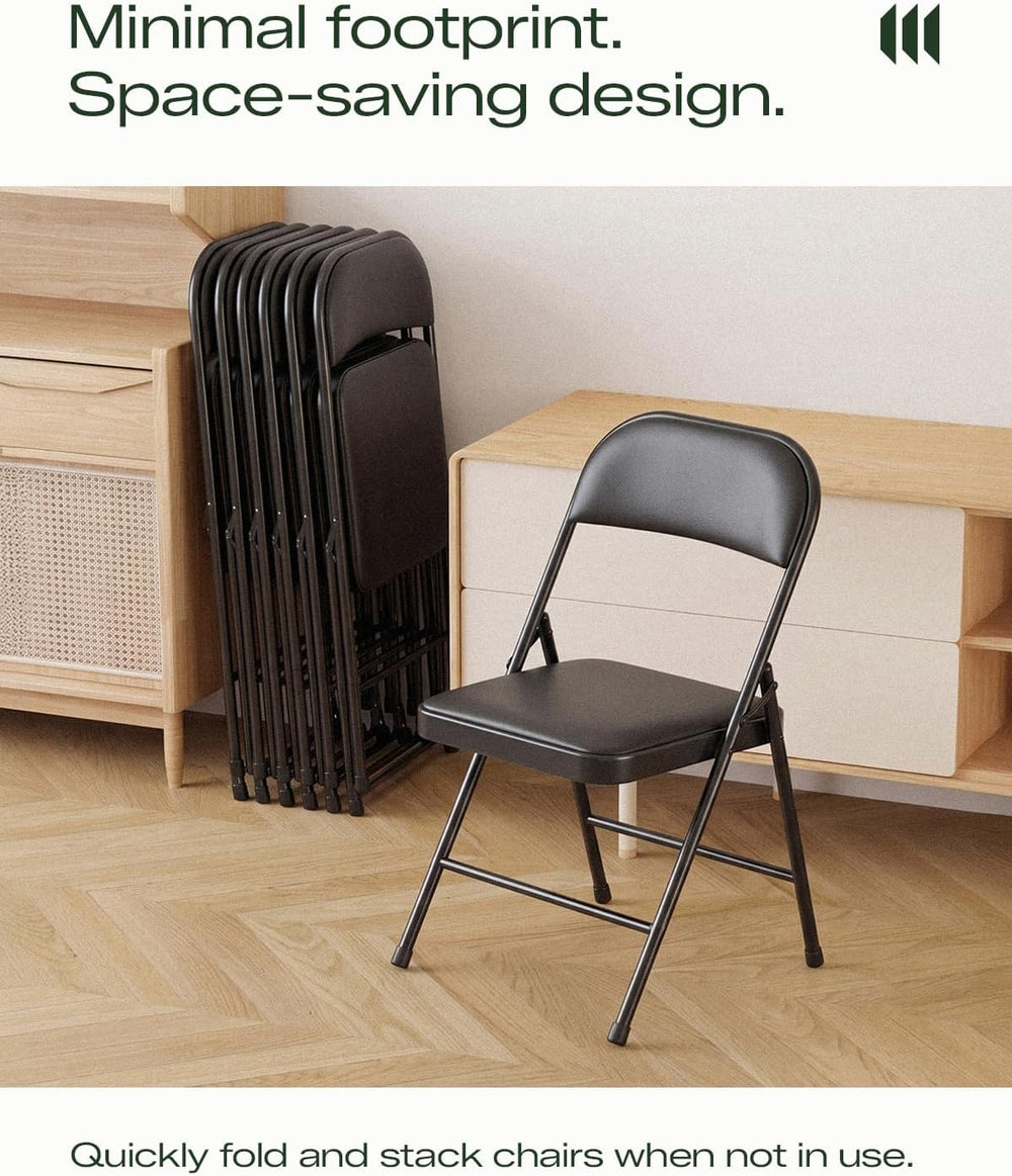 Folding Chair 4 Pack, Comfy PU Leather Padded Folding Chairs for Outside and ...