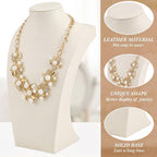 Beige 3 Pcs PU Leather Jewelry Display Bust Necklace Display Stand Necklace Mannequin Holder for Jewelry Displays for Vendors (11.42 x 6.89 Inches)