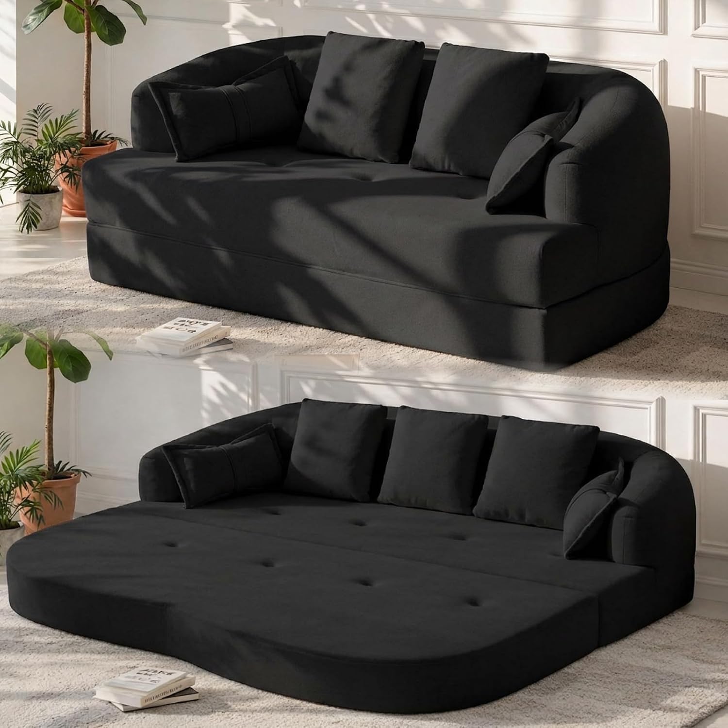 70" Convertible Sofa Bed, Chenille Boneless Comfortable Sleeper Futon | Sleeper Sofa Cloud Couch with 4 Pillows, Soft Love Seat Living Room, Bedroom, Small Spaces, No Assembly