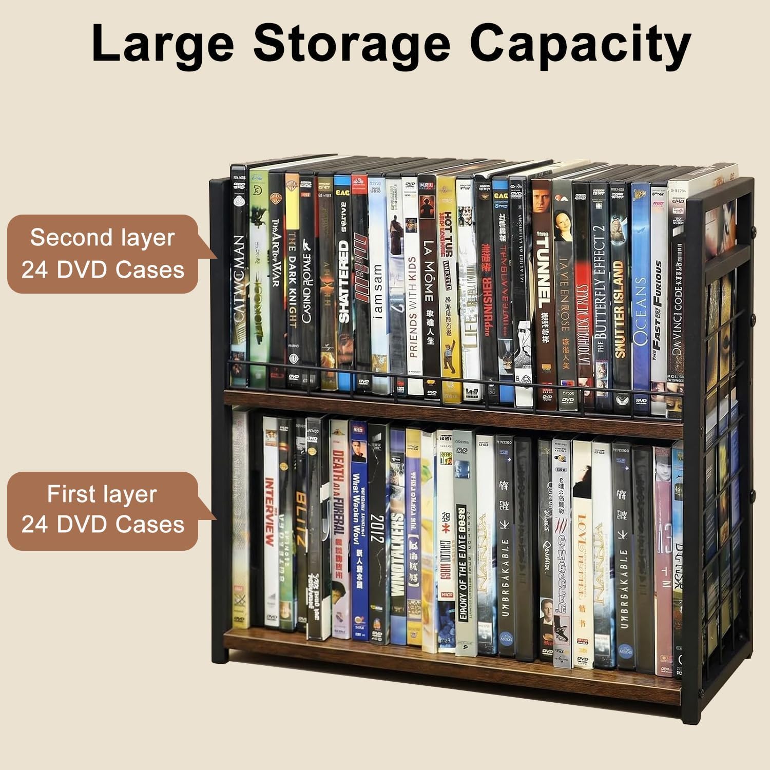 2-Tier CD/DVD Storage Rack for Desktop/Closet - 2 Pack | Holds 96 DVD Cases, for Blu-ray/Game Cases/Papers/Cards, Space-saving Desktop/Closet Stand